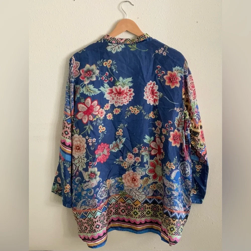 Johnny Was Hebea Della Silk Floral Button Up Tunic Blouse - Picture 3 of 5